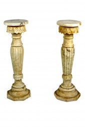 PAIR OF CARVED ALABASTER PEDES