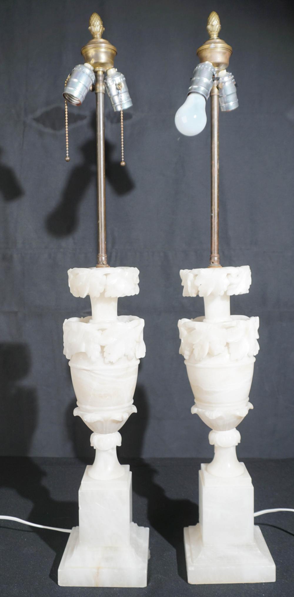 PAIR OF CARVED ALABASTER TABLE