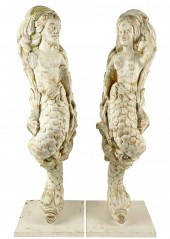 PAIR OF CARVED AND PAINTED MER