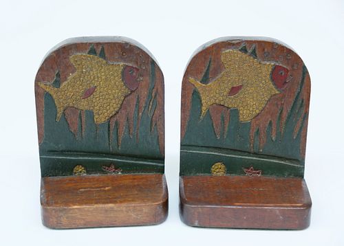 PAIR OF CARVED AND POLYCHROMED