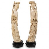 PAIR OF CARVED BONE GUAN YIN F