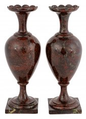 PAIR OF CARVED BRECCIATED JASP