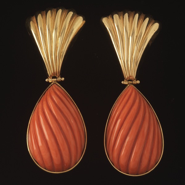 PAIR OF CARVED CORAL EARRINGS  2-?"