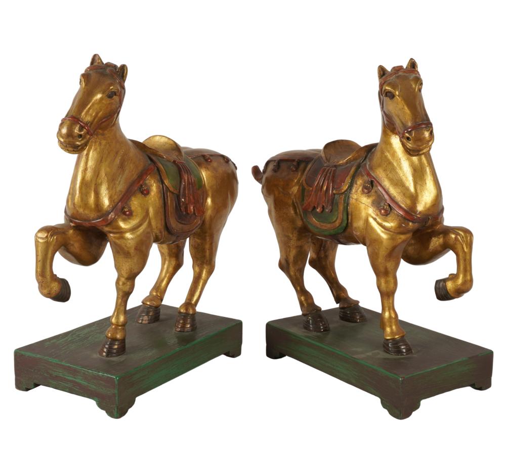 PAIR OF CARVED, GILT & PAINTED WOOD
