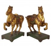 PAIR OF CARVED, GILT & PAINTED