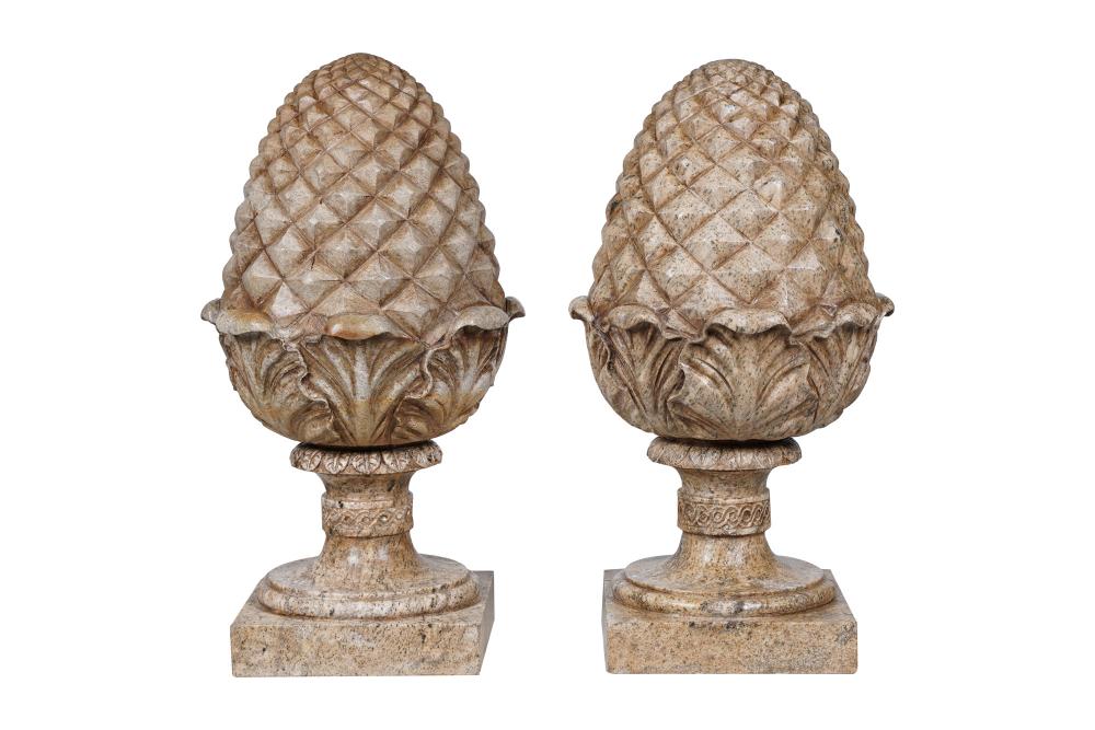 PAIR OF CARVED GRANITE ACORN