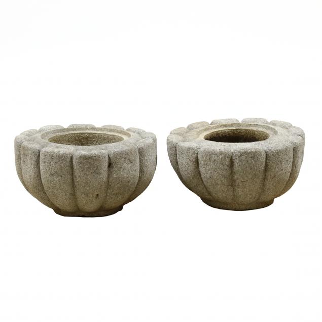PAIR OF CARVED GRANITE BASINS