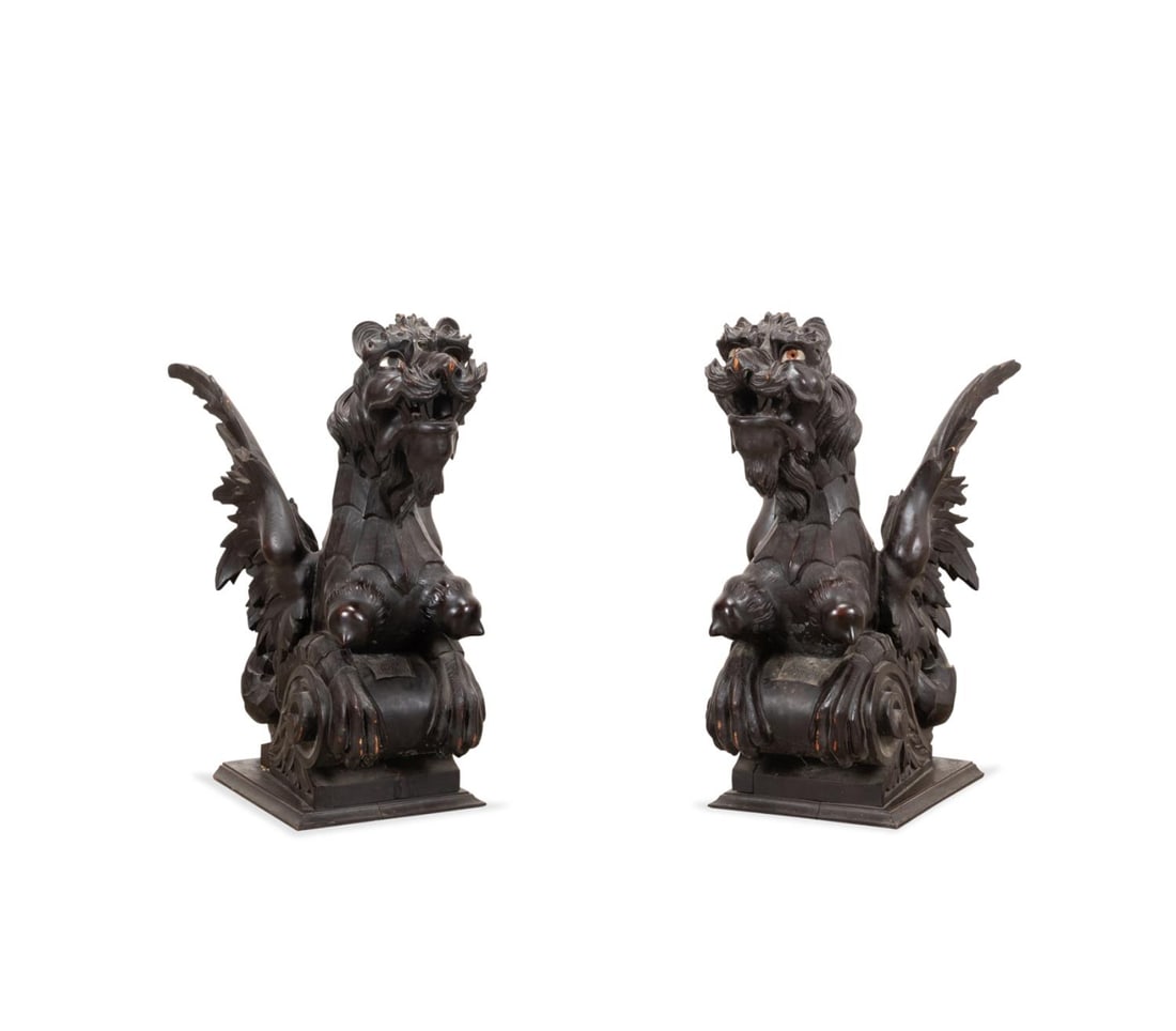 PAIR OF CARVED GRIFFIN