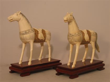 Pair of Carved Ivory Horses   