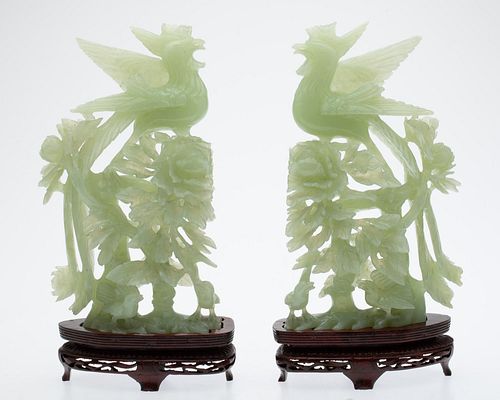 PAIR OF CARVED JADE BIRDSProperty