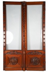 PAIR OF CARVED MAHOGANY & BEVE