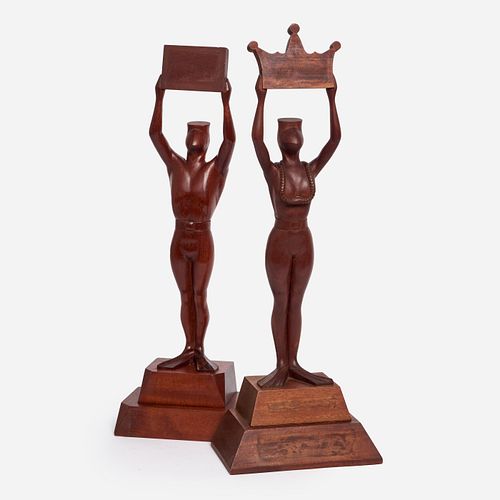 PAIR OF CARVED MAHOGANY NOGI