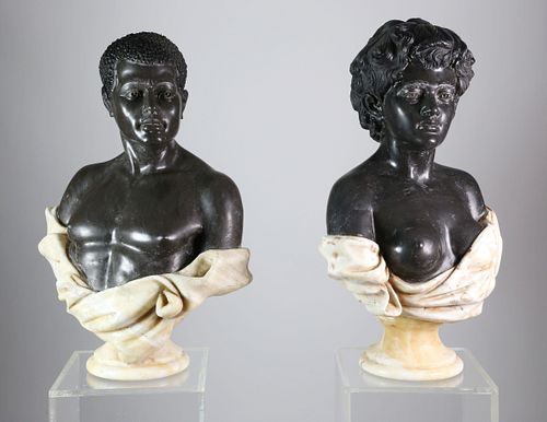 PAIR OF CARVED MARBLE BLACKAMOOR