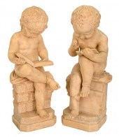 PAIR OF CARVED MARBLE FIGURES,