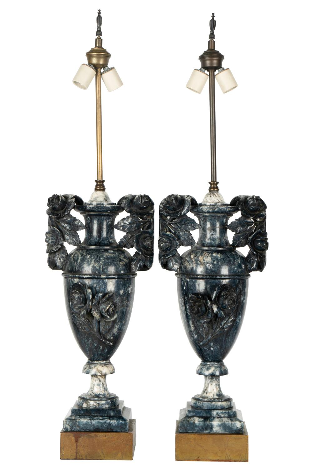 PAIR OF CARVED MARBLE TABLE
