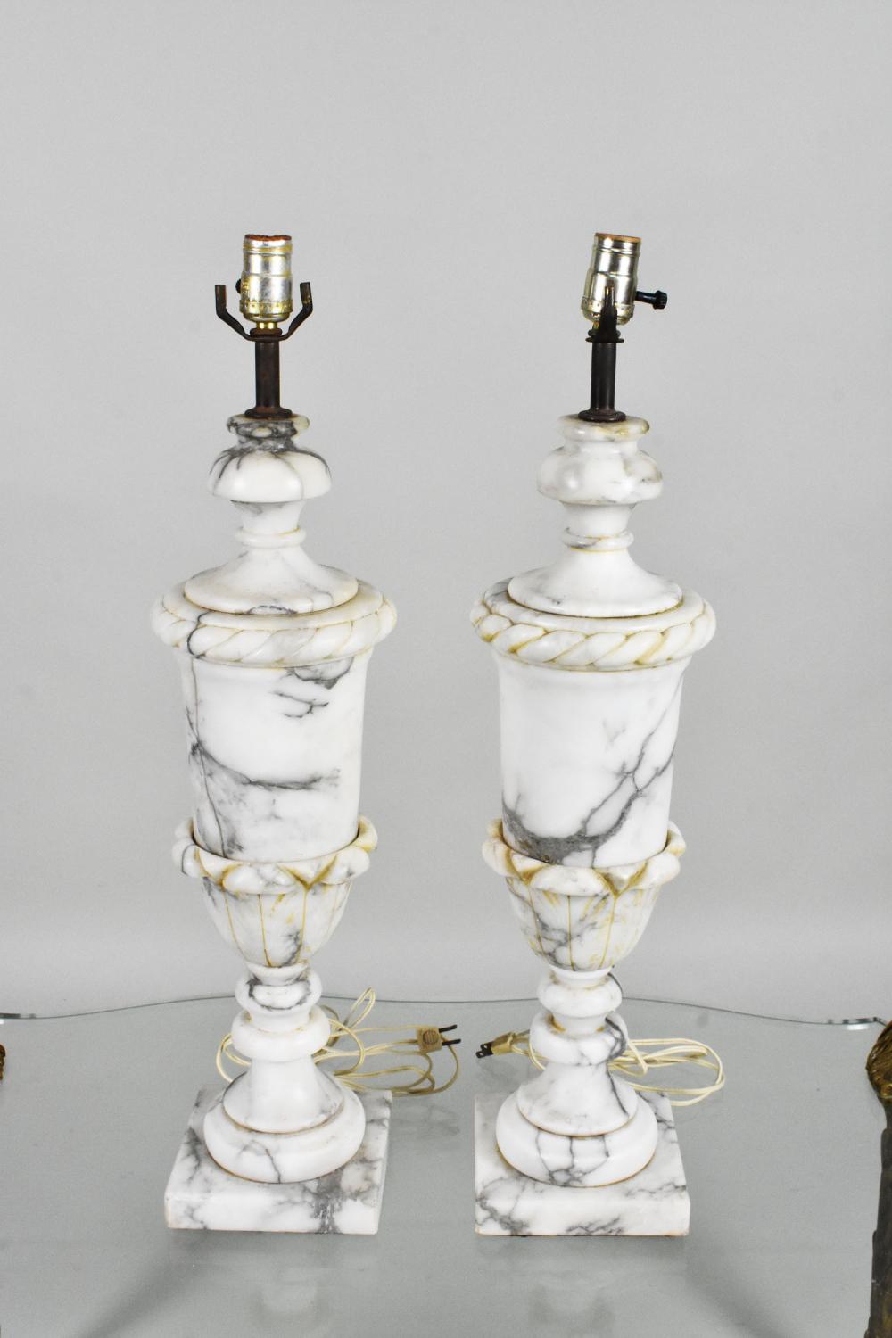 PAIR OF CARVED MARBLE URNS, MTD
