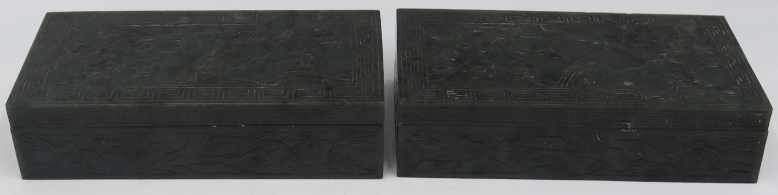 PAIR OF CARVED NEPHRITE JADE LIDDED