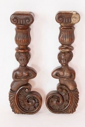 PAIR OF CARVED OAK FEMALE FIGU