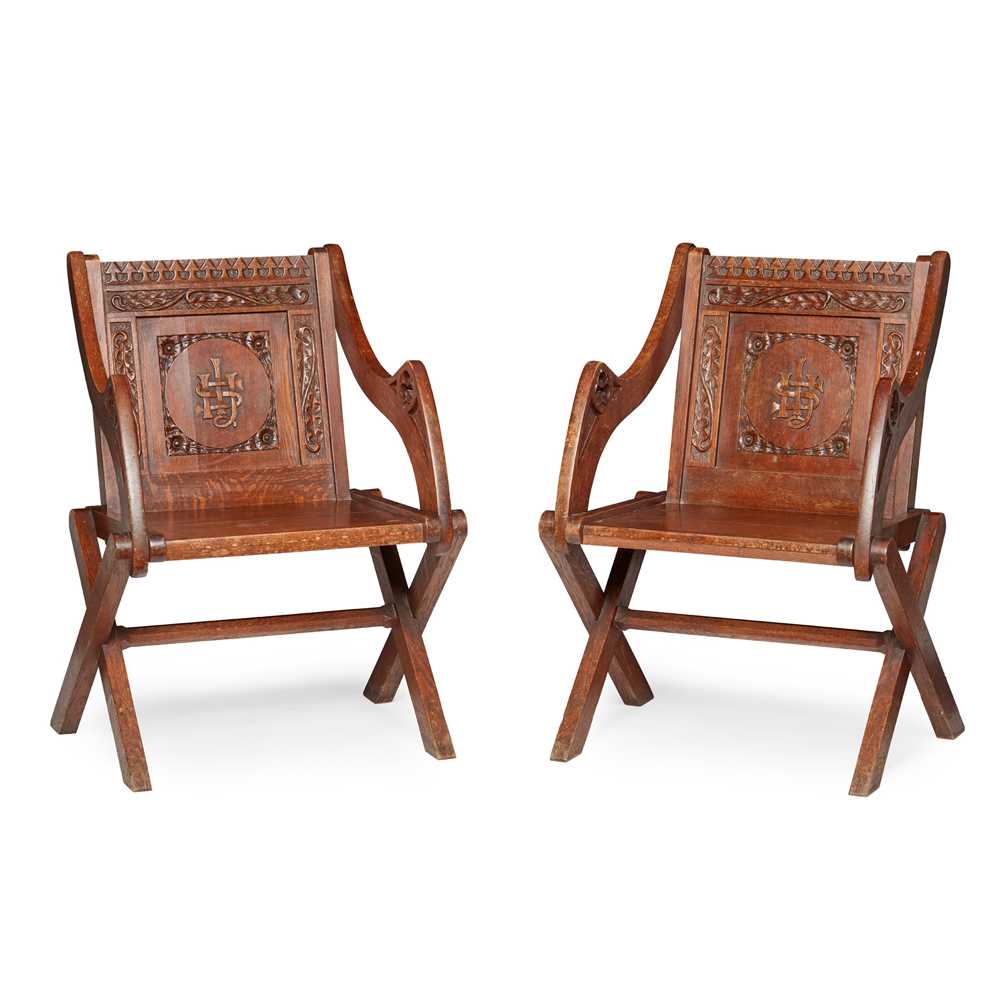 PAIR OF CARVED OAK GLASTONBURY