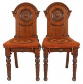 PAIR OF CARVED OAK SIDE CHAIRS