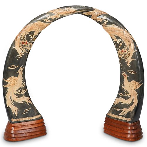 PAIR OF CARVED OX HORNSDESCRIPTION: