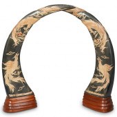 PAIR OF CARVED OX HORNSDESCRIP