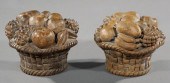 PAIR OF CARVED PINE FRUIT BASK