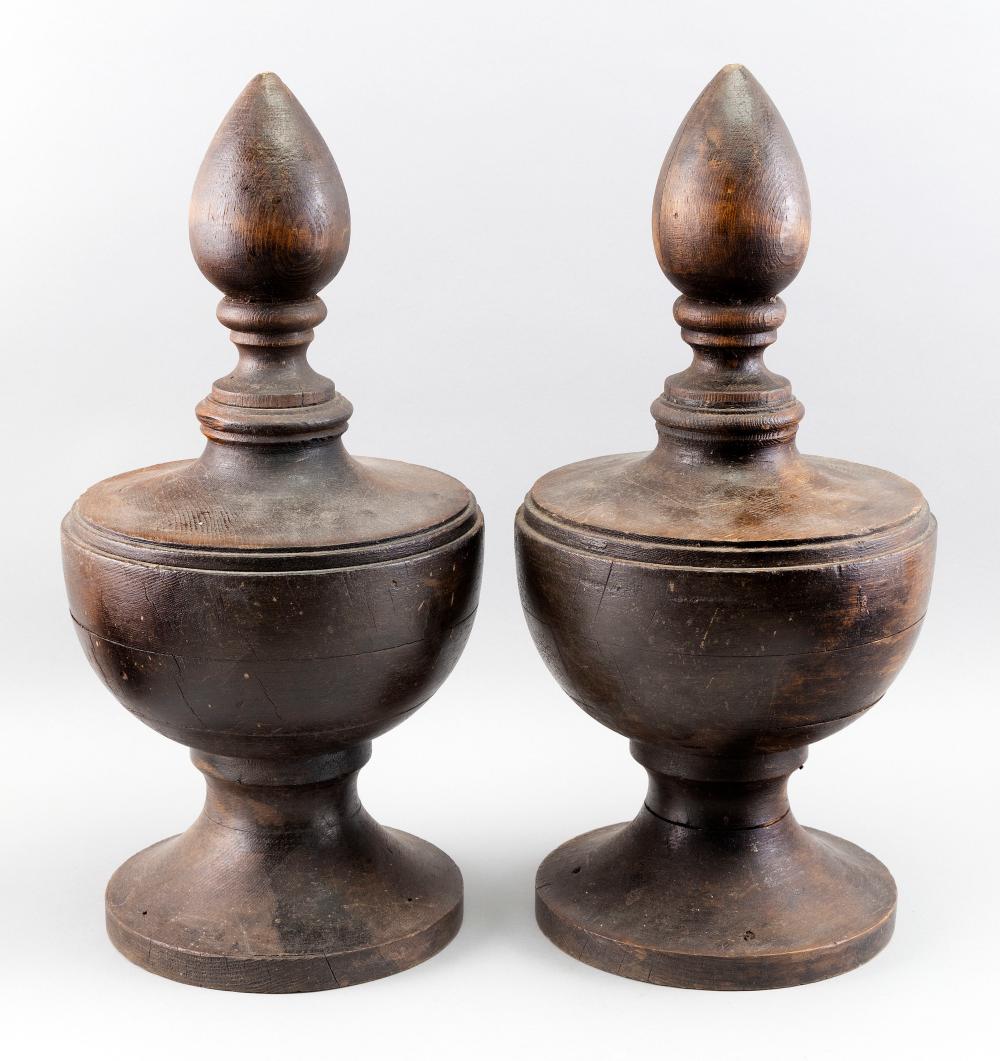 PAIR OF CARVED PINE URN-FORM