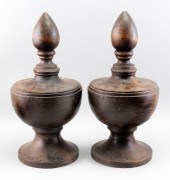 PAIR OF CARVED PINE URN-FORM A
