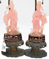 PAIR OF CARVED PINK QUARTZ FIG