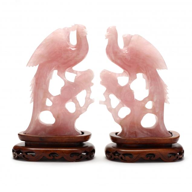 PAIR OF CARVED ROSE QUARTZ