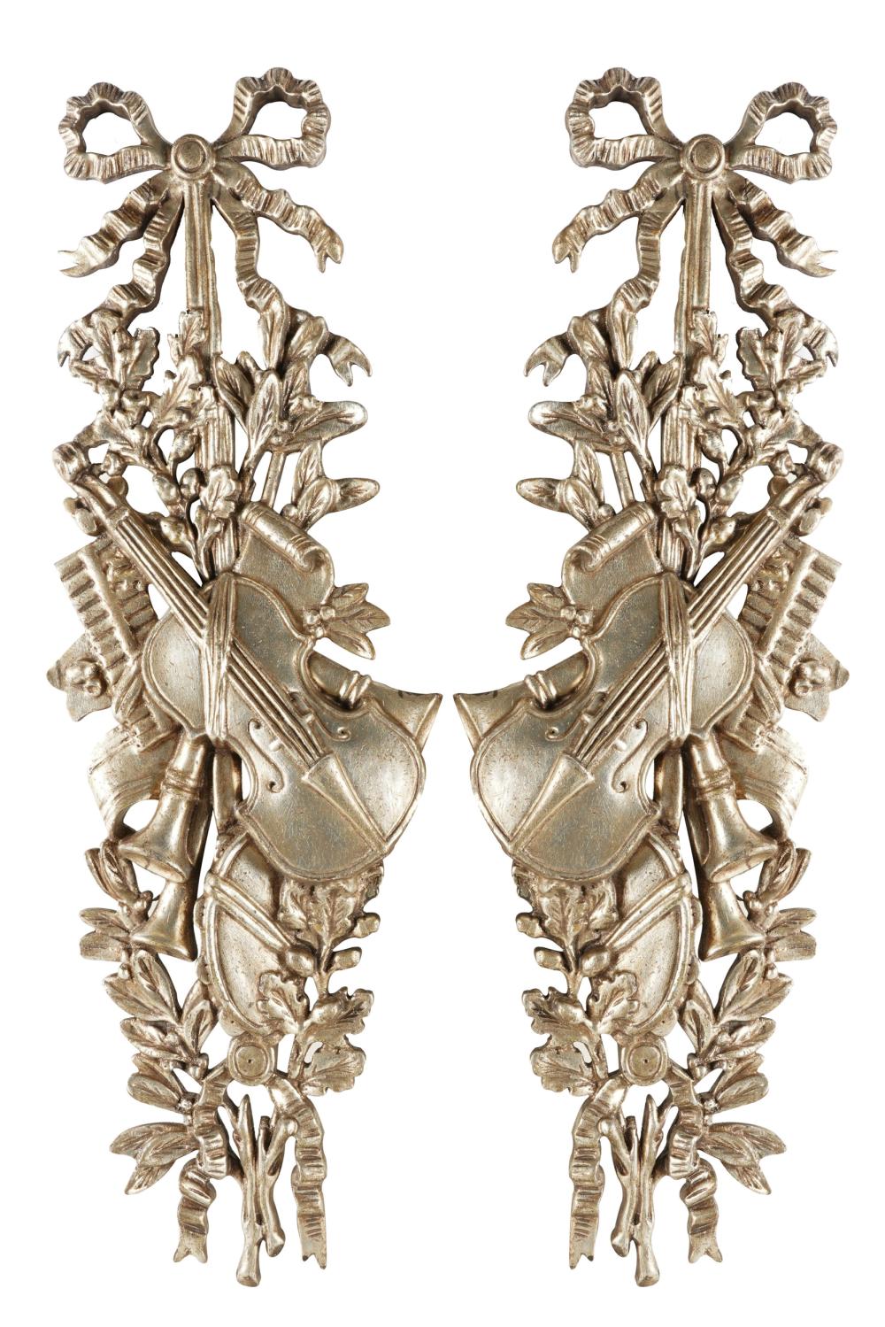 PAIR OF CARVED & SILVER-PAINTED