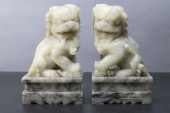 PAIR OF CARVED SOAPSTONE FOO D