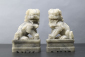 PAIR OF CARVED SOAPSTONE FOO D