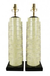 PAIR OF CARVED STONE TABLE LAM