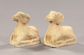 Pair of Carved White Marble Fi
