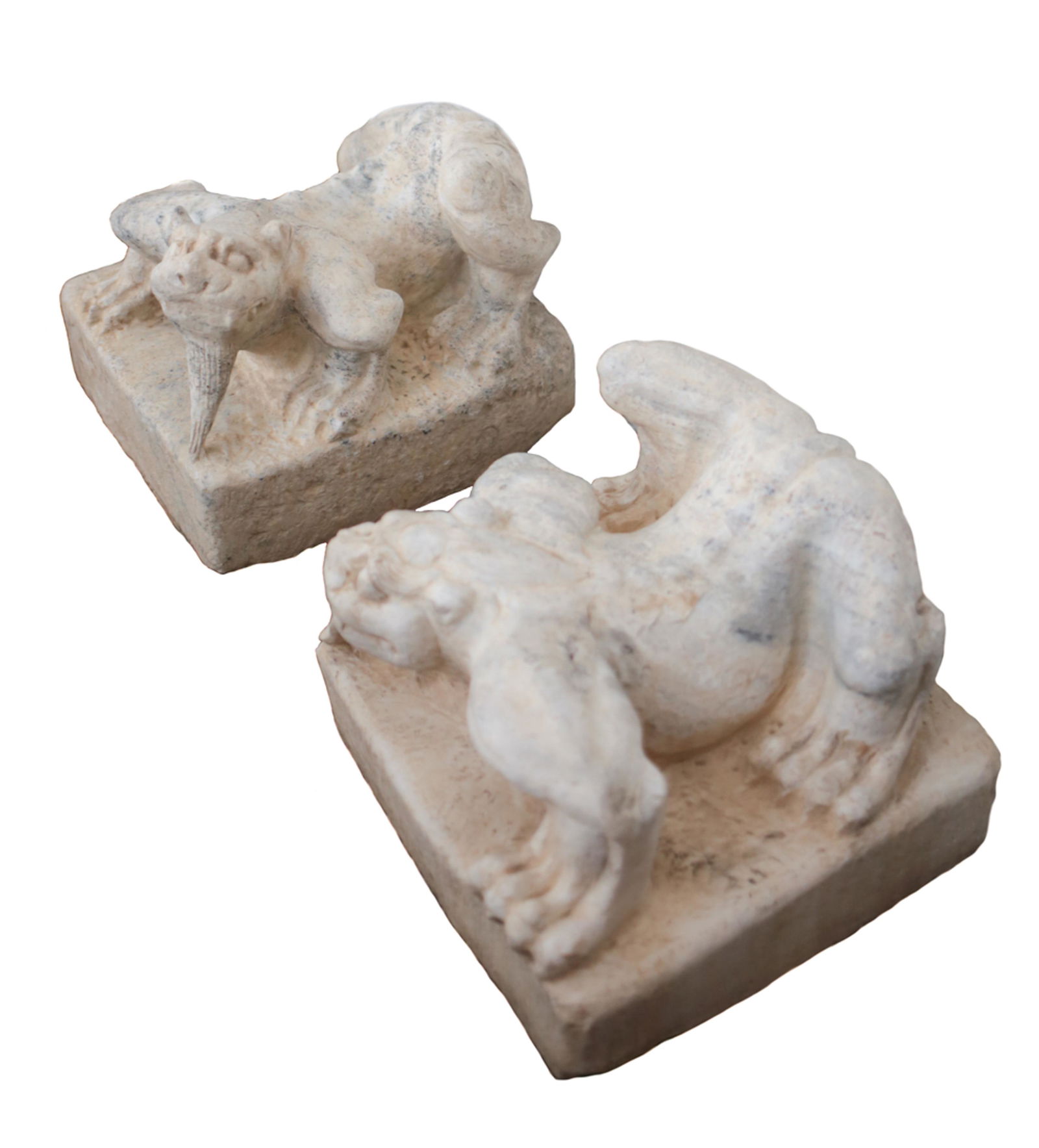 PAIR OF CARVED WHITE STONE QILIN