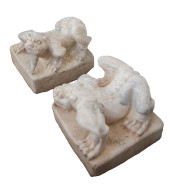 PAIR OF CARVED WHITE STONE QIL