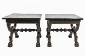 PAIR OF CARVED WOOD BENCHEScon