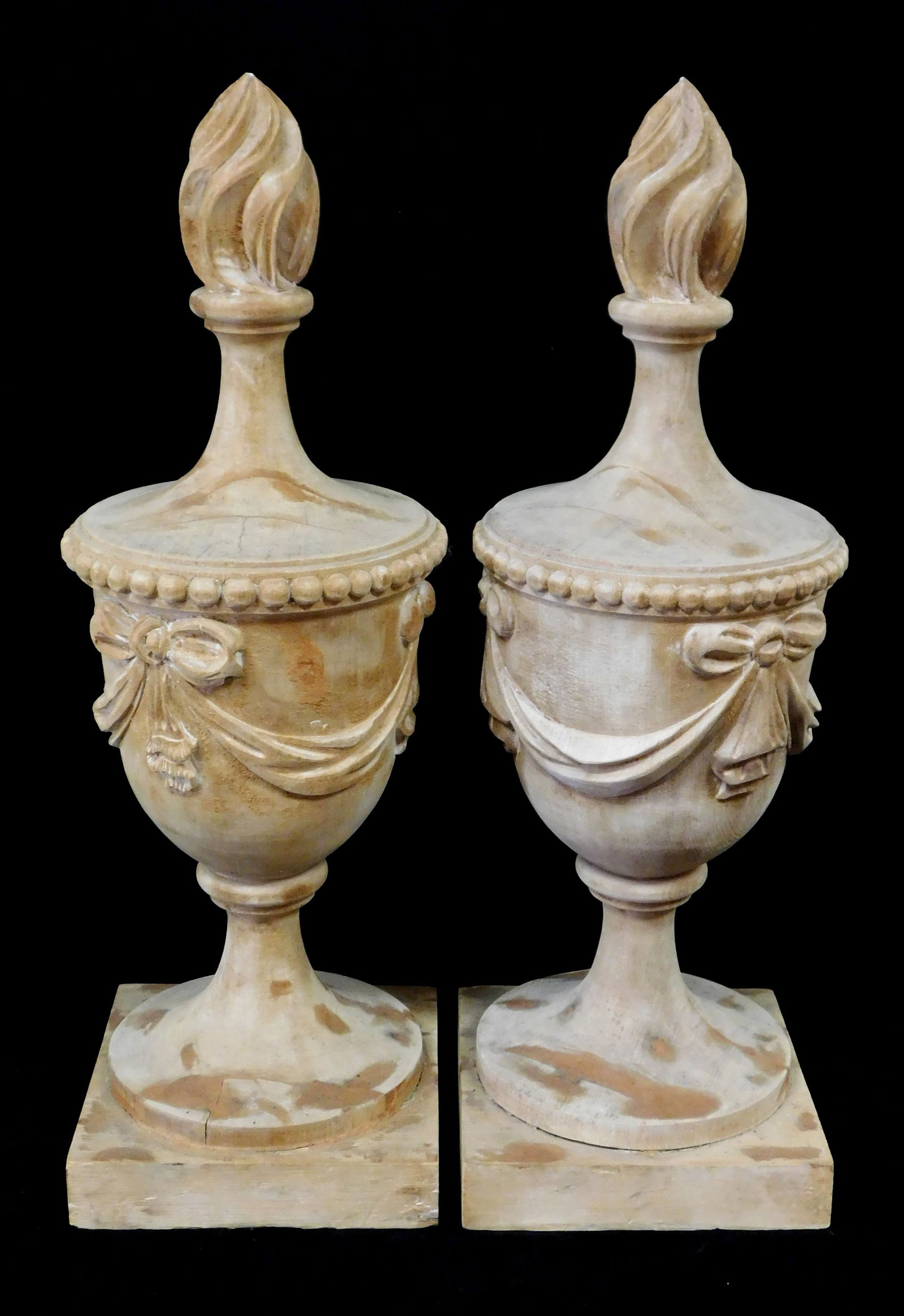 PAIR OF CARVED WOOD CLASSICAL URNS,