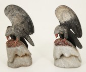 PAIR OF CARVED WOOD EAGLE STAT
