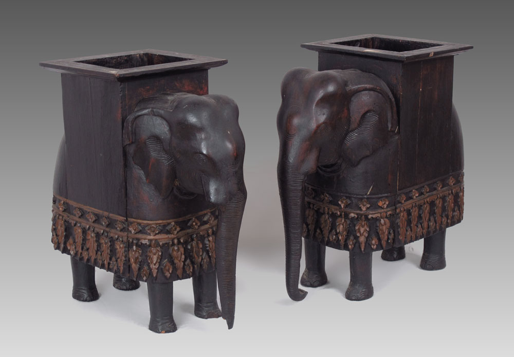 PAIR OF CARVED WOOD ELEPHANT
