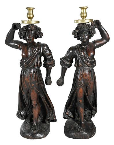 PAIR OF CARVED WOOD FIGURAL