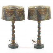 PAIR OF CARVED WOOD LARGE LAMP