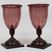 PAIR OF CARVED WOOD PHOTOPHORE