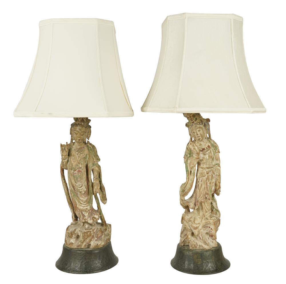 PAIR OF CARVED WOOD QUAN YIN