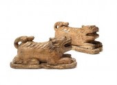 Pair of carved yumu temple gua