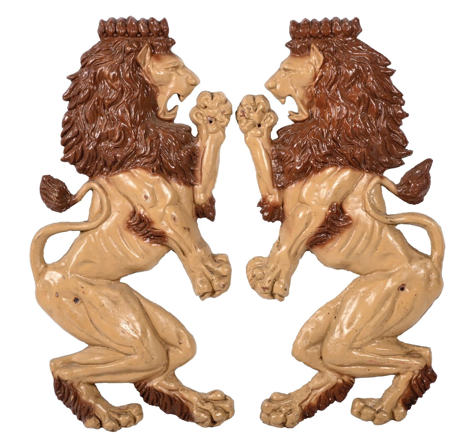 PAIR OF CAST ALUMINUM LIONS OUT