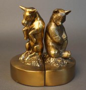 PAIR OF CAST BRASS BEAR AND BU