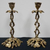 PAIR OF CAST BRASS GRAPE AND V